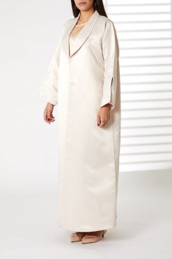 MOIRR2361 1 Pink Bridal Satin Snap-button Embellished Abaya