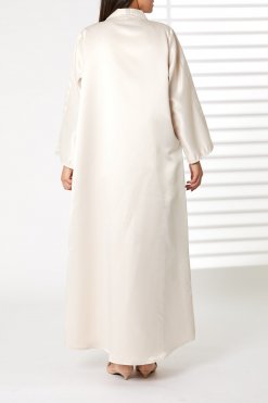 MOIRR2361 3 Pink Bridal Satin Snap-button Embellished Abaya