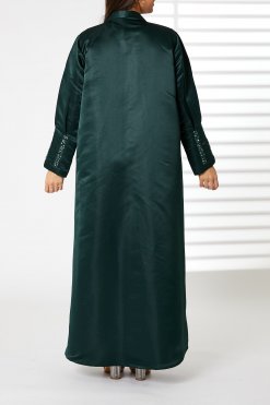 MOIRR2369 3 Lapel Collar Green Bridal Satin Embroidered Abaya