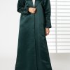 MOIRR2369 Lapel Collar Green Bridal Satin Embroidered Abaya