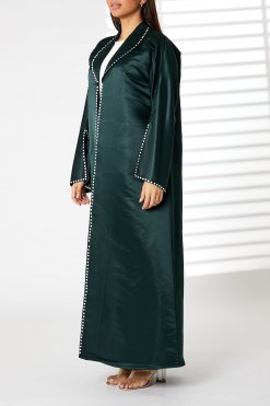MOIRR2372 1 Green Bridal Satin Snap-button Embellished Abaya