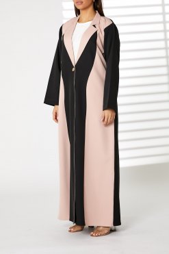 MOIRR2374 Lapel Collar Nida Color blocked Abaya