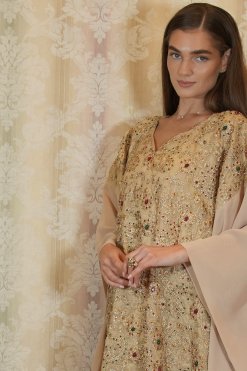 AJC 22137 6 Golden Zaree Embroidered Gown