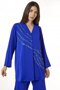 MOI0623090 2 Royal Blue Zoom Top and Pants Set