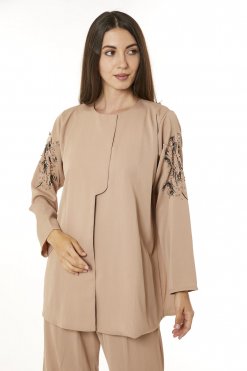 MOI0623085 2 Beige Zoom Top and Pants Set