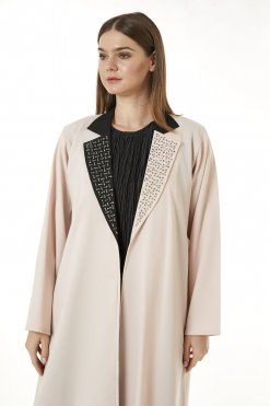 MOI0623074 2 Peach Indonesian Crepe Hand Embellished Abaya