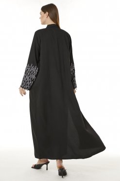 MOI0623072 3 Black Indonesian Crepe Hand Embellished Abaya