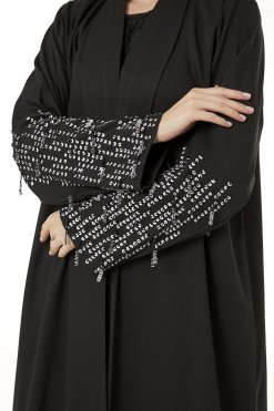 MOI0623072 2 Black Indonesian Crepe Hand Embellished Abaya