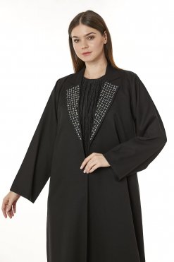 MOI0623069 2 Black Indonesian Crepe Hand Embellished Abaya