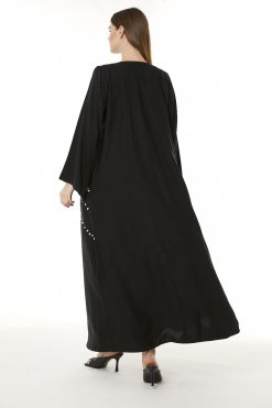 MOI0623066 3 Black Indonesian Crepe Hand Embellished Abaya