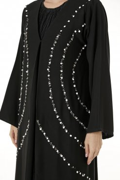 MOI0623066 2 Black Indonesian Crepe Hand Embellished Abaya