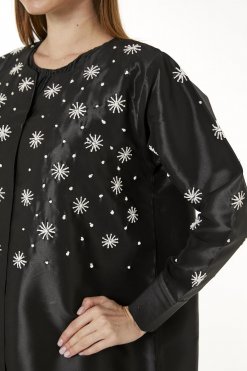 MOI0623065 2 Black Victoria Satin Embroidered Abaya