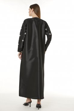 MOI0623065 3 Black Victoria Satin Embroidered Abaya