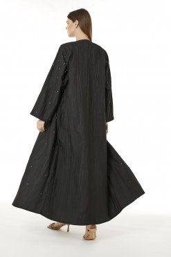 MOI0623062 3 Black Tafta Hand Embellished Abaya