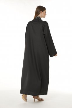 MOI0623058 3 Black Indonesian Crepe Hand Embellished Abaya