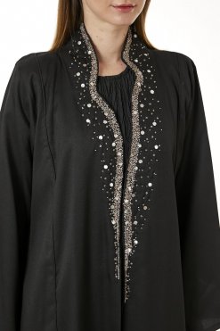 MOI0623058 2 Black Indonesian Crepe Hand Embellished Abaya