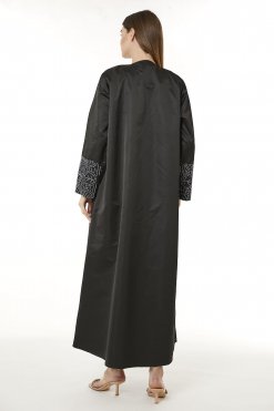 MOI0623056 3 Black Victoria Satin Hand Embellished Abaya