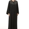 MOI0623055 Black Korean Nida Hand Embellished Abaya