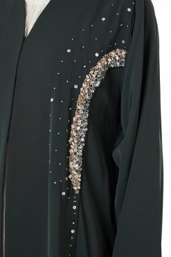 MOI0623051 2 Dark Green Korean Nida Hand Embellished Abaya