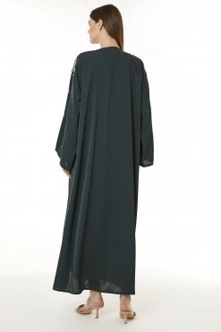 MOI0623050 3 Dark Green Korean Nida Hand Embellished Abaya