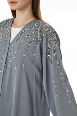 MOI0623049 2 Grey Korean Nida Hand Embellished Abaya