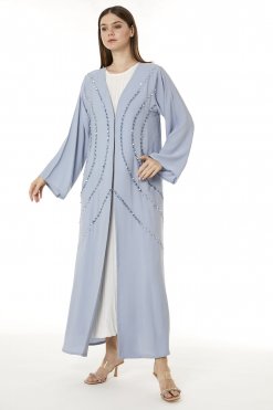 MOI0623048 1 Light Blue Indonesian Crepe Hand Embellished Abaya