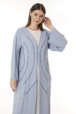 MOI0623048 2 Light Blue Indonesian Crepe Hand Embellished Abaya