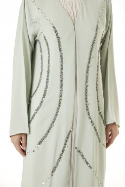 MOI0623047 2 Light Green Indonesian Crepe Hand Embellished Abaya