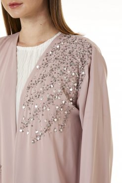 Tan Korean Nida Hand Embellished Abaya 6 MOI0623044 2 Tan Korean Nida Hand Embellished Abaya