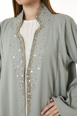 MOI0623042 2 Grey Indonesian Crepe Hand Embellished Abaya
