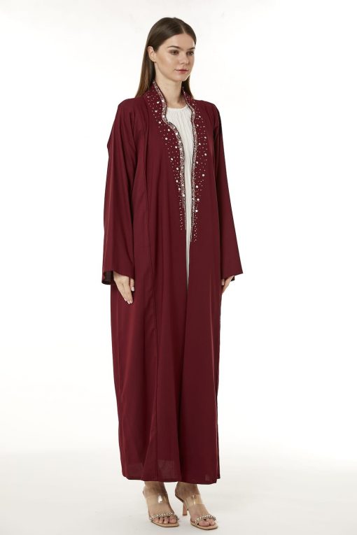 Red Indonesian Crepe Hand Embellished Abaya