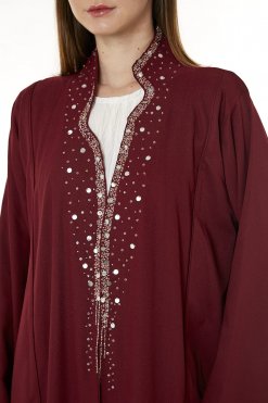MOI0623041 2 Red Indonesian Crepe Hand Embellished Abaya