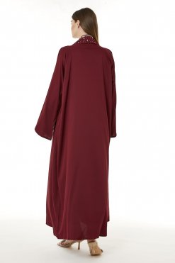 MOI0623041 3 Red Indonesian Crepe Hand Embellished Abaya