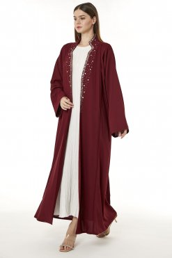 MOI0623041 1 Red Indonesian Crepe Hand Embellished Abaya