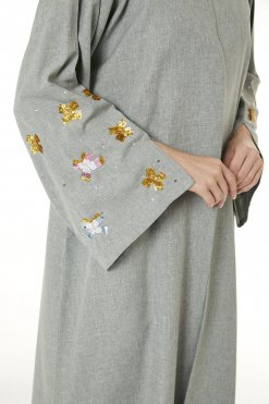 MOI0623040 2 Grey Melange Embroidered Abaya