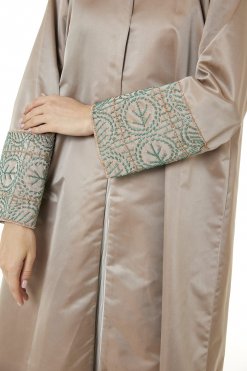 MOI0623038 2 Tan Victoria Satin Hand Embellished Abaya