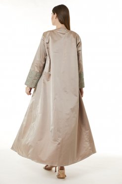 MOI0623038 3 Tan Victoria Satin Hand Embellished Abaya