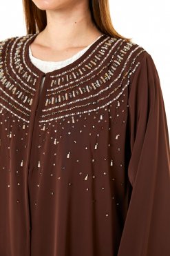 MOI0623036 2 Brown Korean Nida Hand Embellished Abaya