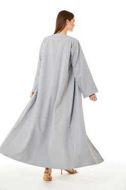 MOI0623034 3 Grey Barbie Crepe Hand Embellished Abaya