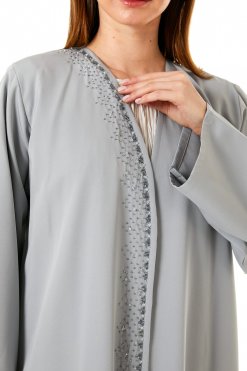MOI0623034 2 Grey Barbie Crepe Hand Embellished Abaya