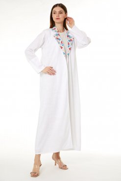 MOI0623033 1 White Barbie Crepe Embroidered Abaya
