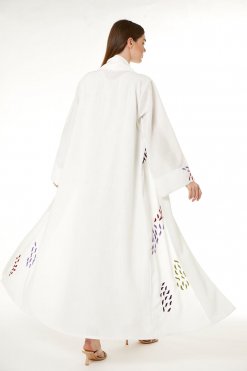 MOI0623032 3 White Linen Embroidered Abaya