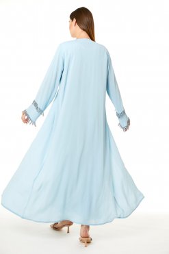 MOI0623030 3 Light Blue Zoom Hand Embellished Abaya
