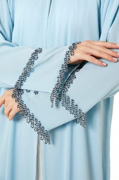 MOI0623030 2 Light Blue Zoom Hand Embellished Abaya