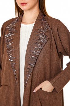 MOI0623026 2 Brown Melange Hand Embellished Abaya