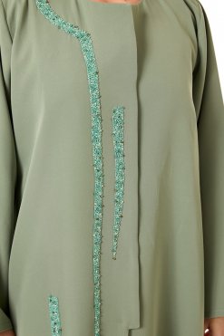 MOI0623025 2 Green Indonesian Crepe Hand Embellished Abaya