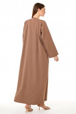 MOI0623024 3 Brown Indonesian Crepe Hand Embellished Abaya