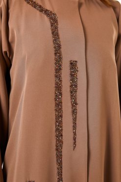MOI0623024 2 Brown Indonesian Crepe Hand Embellished Abaya