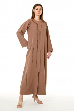 MOI0623024 1 Brown Indonesian Crepe Hand Embellished Abaya