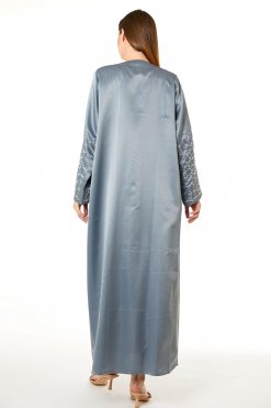 MOI0623023 3 Grey Satin Hand Embellished Abaya
